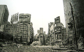 Illustration for article titled Lithographs Capture the Future Ruins of Post-Apocalyptic Tokyo